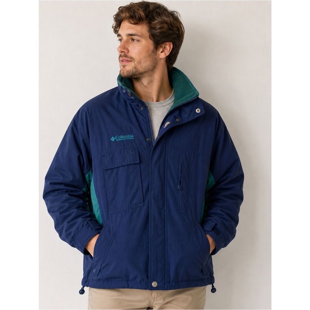 Columbia 3-in-1 Interchange Jacket Men’s Large Blue Teal Fleece Lined Ski Coat